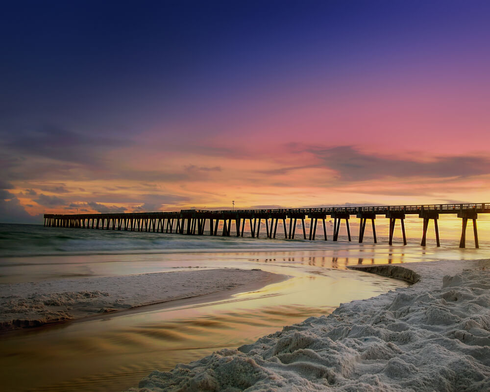 A sunset view from the Panama City Beach shoreline.