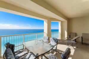 The balcony of a Panama City Beach rental to relax on when visiting UNwineD.